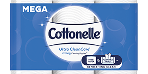Ultra CleanCare Toilet Paper Mega Rolls are available in 12 packs.