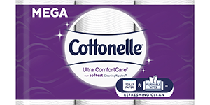 Ultra ComfortCare Toilet Paper Mega Rolls are available in 12 packs.