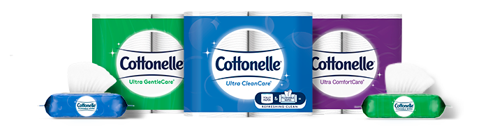 Cottonelle toilet paper and flushable wipes products hero image.